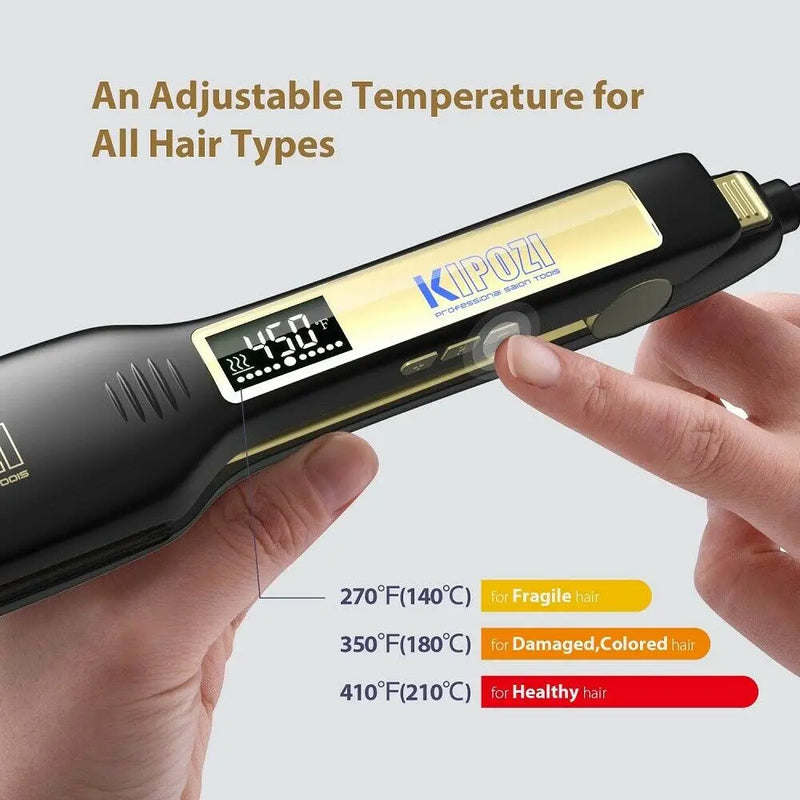 Kipozi alisador de cabelo profissional chapinha de titânio com tela lcd digital dupla voltagem aquecimento instantâneo modelador de cabelo