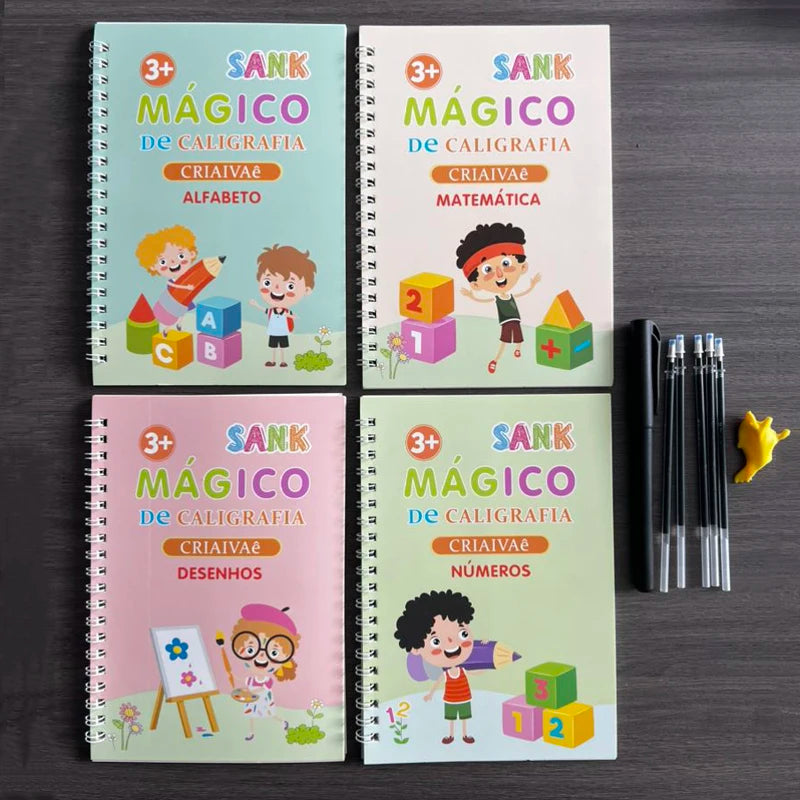 Livro de escrita mágica em português caligrafia caderno montessori crianças reutilizável educacional caligrafia carta prática brinquedo