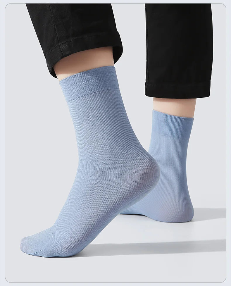 40 pçs meias respiráveis para homens verão ultra-fino listra gelo seda legal meias antibacterianas negócios homens de fibra de bambu meias longas